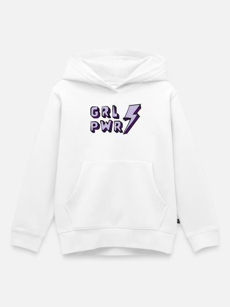 Illustration du pouvoir et de l’énergie des filles - Sweat Premium à capuche enfant bio - blanc