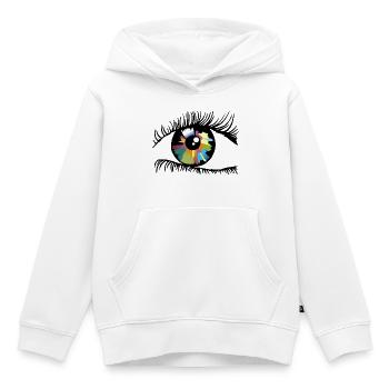 Iris - Sweat Premium à capuche enfant bio - blanc - Devant - AI Model Kid Female (0cm)