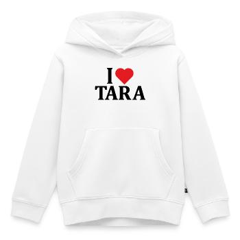t-shirt J’aime Tara t-shirt idée cadeau - Sweat Premium à capuche enfant bio - blanc - Devant - AI Model Kid Female (0cm)