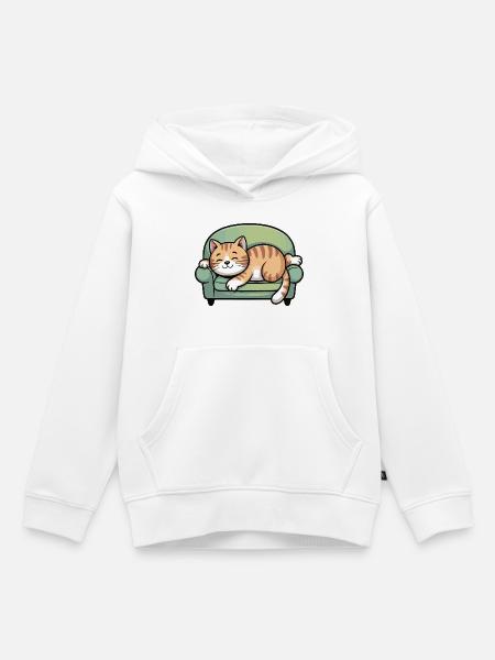 Schlafender Kater auf Sofa - Kinder Premium Organic Hoodie - Weiß
