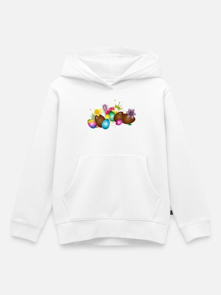 Schoko-Ostereier mit bunten Eiern und Blumen  - Kinder Premium Organic Hoodie - Weiß