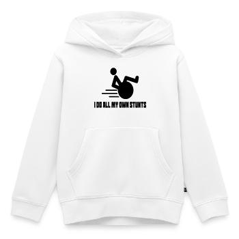 Je fais toutes les cascades moi-même dans mon fauteuil roulant # - Sweat Premium à capuche enfant bio - blanc - Devant - AI Model Kid Female (0cm)