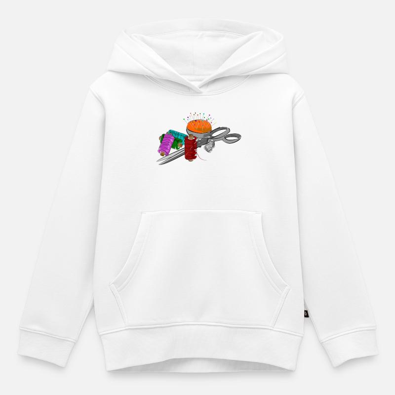 Motif tailleur avec ciseaux - Sweat Premium à capuche enfant bio - blanc