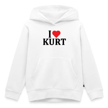 nom du t-shirt J’adore Kurt idée cadeau de t-shirt - Sweat Premium à capuche enfant bio - blanc - Devant - AI Model Kid Female (0cm)