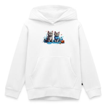 Katzenfreunde in Blauer Pfütze - Kinder Premium Organic Hoodie - Weiß - Vorne - AI Model Kid Female (0cm)