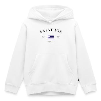 Skiathos, Grèce – Souvenirs et cadeaux de vacances - Sweat Premium à capuche enfant bio - blanc - Devant - AI Model Kid Female (0cm)