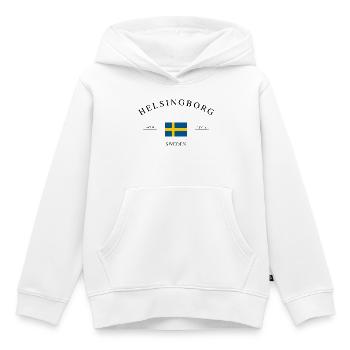 Helsingborg, Suède – Souvenir et cadeau des Fêtes - Sweat Premium à capuche enfant bio - blanc - Devant - AI Model Kid Female (0cm)