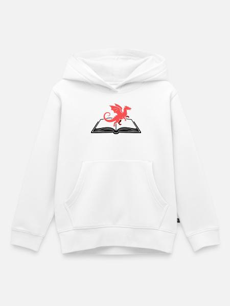 Drache auf Buch Fantasy - Kinder Premium Organic Hoodie - Weiß