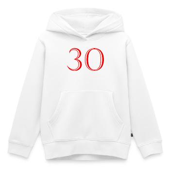 30. 30 ANS. 30e ANNIVERSAIRE. ANNIVERSAIRE 30 ANS. - Sweat Premium à capuche enfant bio - blanc - Devant - AI Model Kid Female (0cm)