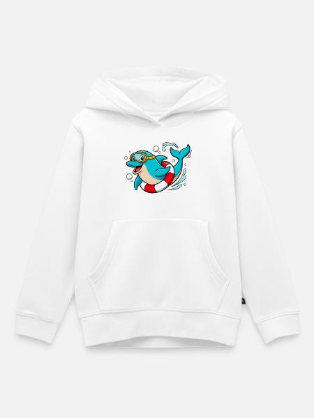 Lustiger Delfin mit Taucherbrille - Kinder Premium Organic Hoodie - Weiß