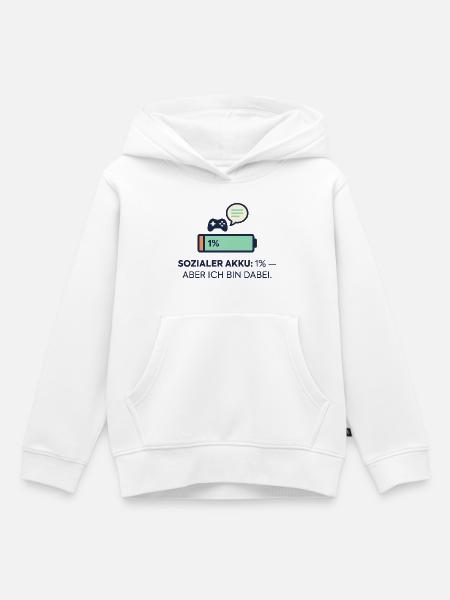 Sozialer Akku 1% – Dabei! - Kinder Premium Organic Hoodie - Weiß