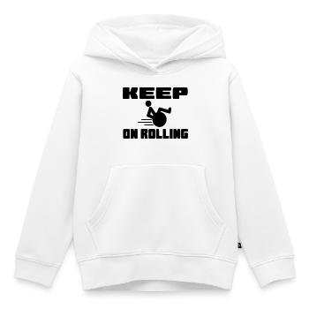 Continuez à rouler avec votre fauteuil roulant # - Sweat Premium à capuche enfant bio - blanc - Devant - AI Model Kid Female (0cm)