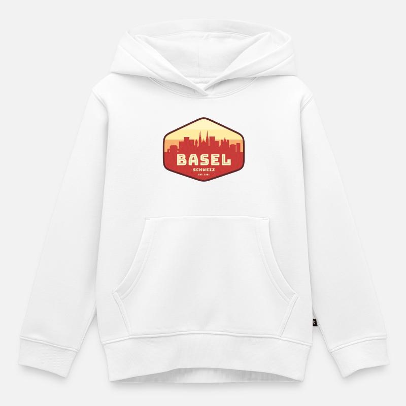 Bâle, Suisse - Sweat Premium à capuche enfant bio - blanc