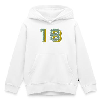 18. 18 ANS. 18e ANNIVERSAIRE. ANNIVERSAIRE 18 ANS. - Sweat Premium à capuche enfant bio - blanc - Devant - AI Model Kid Female (0cm)