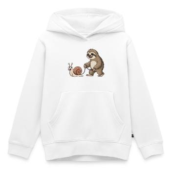 Paresseux et escargot - Sweat Premium à capuche enfant bio - blanc - Devant - AI Model Kid Female (0cm)