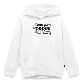 Entre les pages, c’est là que j’appartiens - Sweat Premium à capuche enfant bio - blanc - Devant - AI Model Kid Female (0cm)