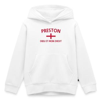 Écusson Preston Angleterre avec devise - Sweat Premium à capuche enfant bio - blanc - Devant - AI Model Kid Female (0cm)