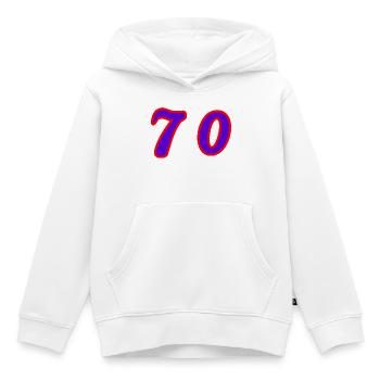 70. 70 ANS. 70e ANNIVERSAIRE. ANNIVERSAIRE 70 ANS. - Sweat Premium à capuche enfant bio - blanc - Devant - AI Model Kid Female (0cm)