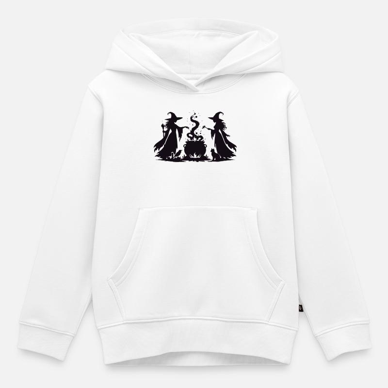 Duo magique de sorcières du Chaudron de la Sorcière - Sweat Premium à capuche enfant bio - blanc