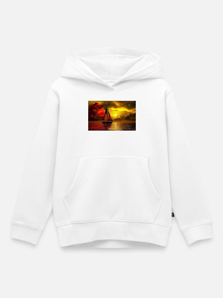 Segelboot im Sonnenuntergang - Kinder Premium Organic Hoodie - Weiß
