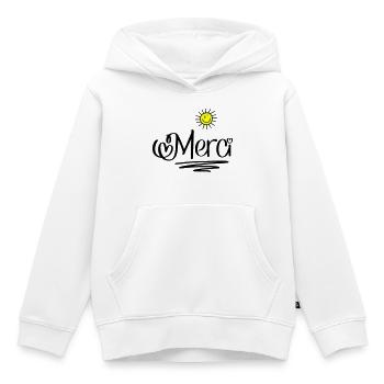 Merci - Sweat Premium à capuche enfant bio - blanc - Devant - AI Model Kid Female (0cm)