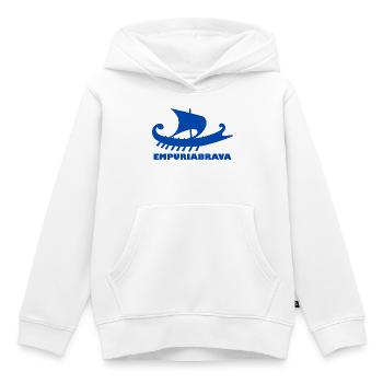 Schiff Empuriabrava Schrift blau - Kinder Premium Organic Hoodie - Weiß - Vorne - AI Model Kid Female (0cm)