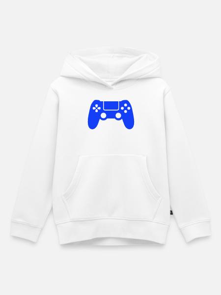 Blaues Gaming-Controller Silhouette - Kinder Premium Organic Hoodie - Weiß