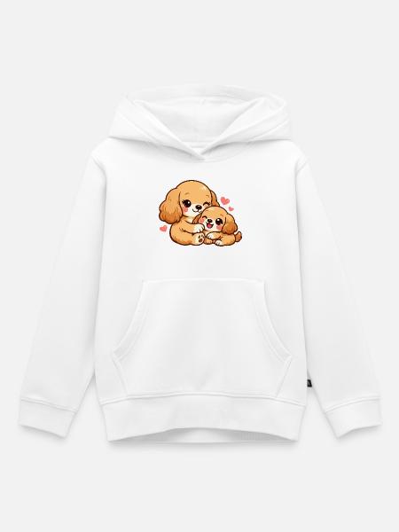 Die Hundemutter kuschelt mit ihrem Welpen - Kinder Premium Organic Hoodie - Weiß