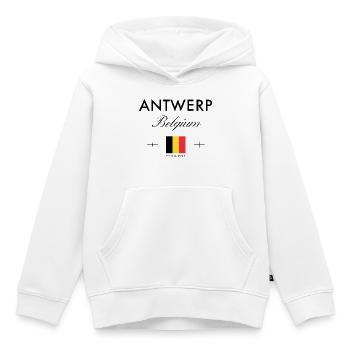 Coordonnées d’Anvers Voyage Souvenir - Sweat Premium à capuche enfant bio - blanc - Devant - AI Model Kid Female (0cm)