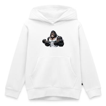 Muskulöser Gorilla beim Bodybuilding - Kinder Premium Organic Hoodie - Weiß - Vorne - AI Model Kid Female (0cm)