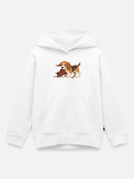 Beagle-Spielmotiv: Hund knabbert Schuh - Kinder Premium Organic Hoodie - Weiß