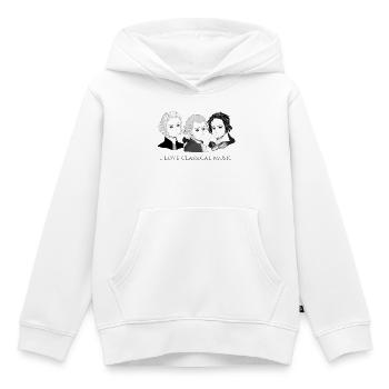 Bach - Mozart - Beethoven en chibi - Sweat Premium à capuche enfant bio - blanc - Devant - AI Model Kid Female (0cm)