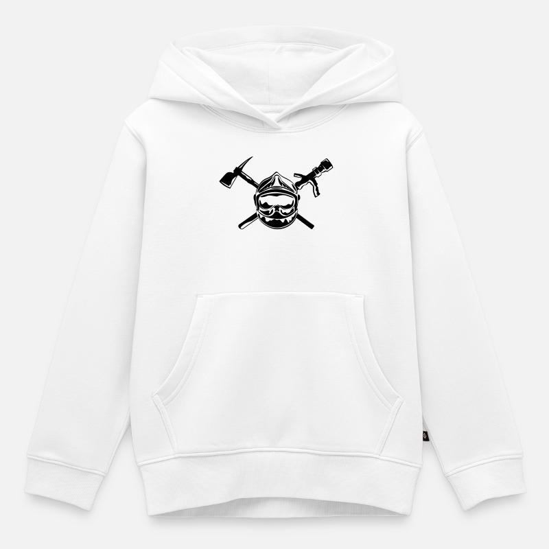 casque_pompier_hache et lance - Sweat Premium à capuche enfant bio - blanc