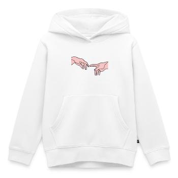 La création des mains d’Adam - Sweat Premium à capuche enfant bio - blanc - Devant - AI Model Kid Female (0cm)