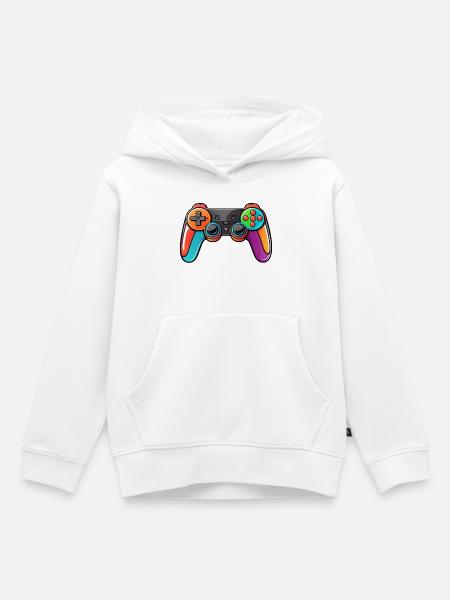 Manette de jeu Couleurs Coloré - Sweat Premium à capuche enfant bio - blanc