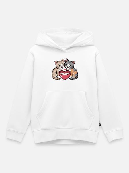 Katzenherz Zweisamkeit - Kinder Premium Organic Hoodie - Weiß
