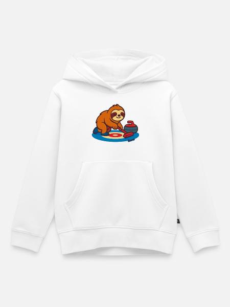 Rollend Faultier auf Besen - Kinder Premium Organic Hoodie - Weiß