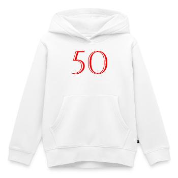 50. 50 ANS. 50e ANNIVERSAIRE. ANNIVERSAIRE 50 ANS. - Sweat Premium à capuche enfant bio - blanc - Devant - AI Model Kid Female (0cm)