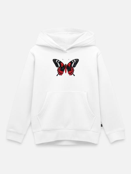 Crimson Rose Butterfly Pachliopta hector - Kinder Premium Organic Hoodie - Weiß