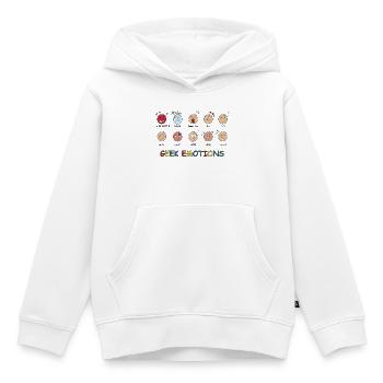GEEK EMOTIONS - SCHWARZER TEXT - Kinder Premium Organic Hoodie - Weiß - Vorne - AI Model Kid Female (0cm)