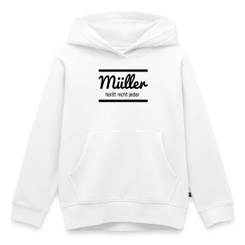 Müller Namensschild - Kinder Premium Organic Hoodie - Weiß - Vorne - AI Model Kid Female (0cm)