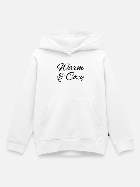 Warm & Cozy – Kuschlige Herbst & Winter Schriftzug - Premium børne hættetrøje økologisk - hvid