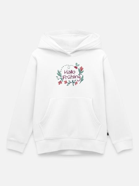 Hallo Frühling Blütenkranz mit Biene - Kinder Premium Organic Hoodie - Weiß