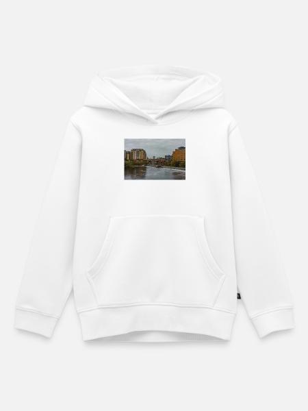 Urbane Flussszene mit Brücke - Kinder Premium Organic Hoodie - Weiß