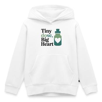 Équipement professionnel pour homéopathie Petite Dose Big Heart - Sweat Premium à capuche enfant bio - blanc - Devant - AI Model Kid Female (0cm)