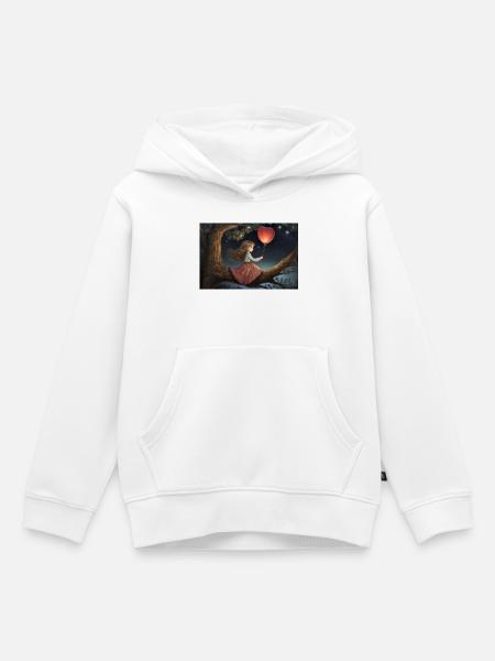 Mädchen mit Herzballon auf einem Ast - Kinder Premium Organic Hoodie - Weiß