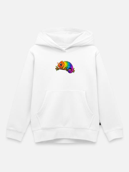 Regenbogen-Chamäleon am Ast - Kinder Premium Organic Hoodie - Weiß