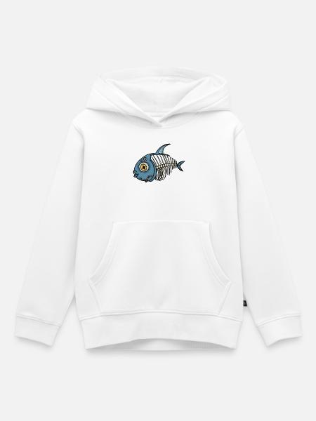 Blauer Skelettfisch-Cartoon - Kinder Premium Organic Hoodie - Weiß