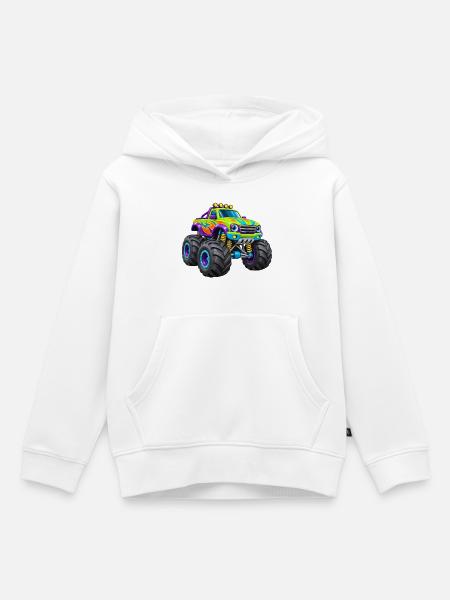 Bunter Monstertruck Flammen-Design - Kinder Premium Organic Hoodie - Weiß