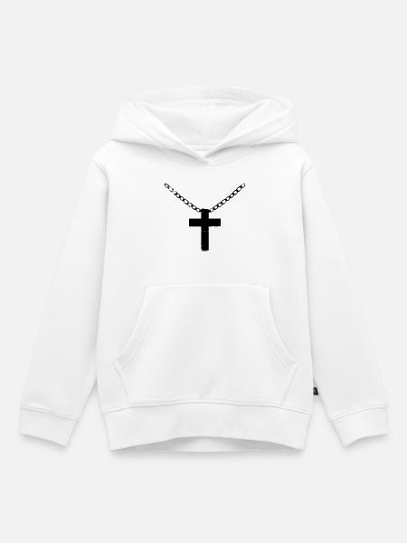 Kreuz mit Kette used look - Kinder Premium Organic Hoodie - Weiß